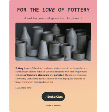 Screenshot of Pottery Landing Page Project
